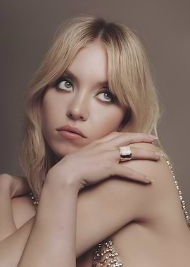 Sydney Sweeney portrait with jewelry