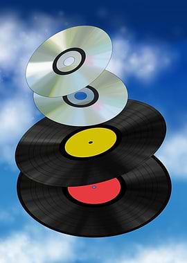 Stack of Records and CDs in Sky