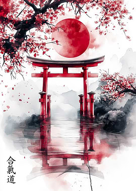 Japanese Torii Gate Cherry Blossoms