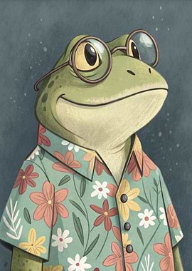 Frog with Glasses and Floral Shirt