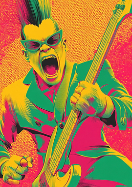 Energetic Punk Rock Bassist Illustration