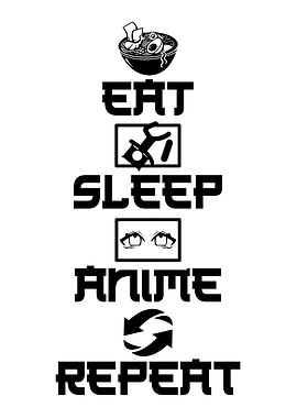 Eat Sleep Anime Repeat Poster – Otaku Wall Art for Anime Lovers