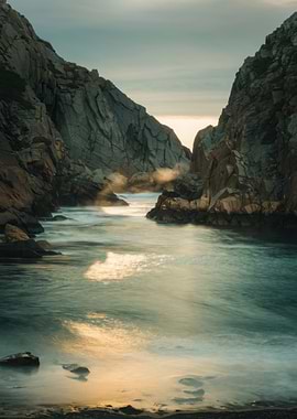 Coastal Rock Formation with Water