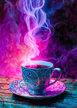 Mystical Coffee Cup with Vaporous Smoke