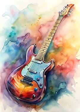 Watercolor Electric Guitar Art