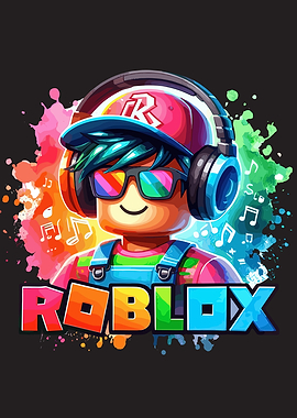 Roblox Character with Headphones and Colorful Splatters