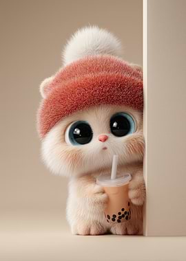 Cute Kitten with Boba Tea