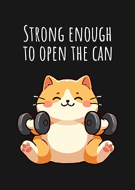Strong Cat Lifting Weights Cartoon
