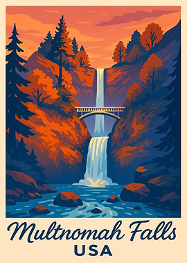 Multnomah Falls USA Travel Poster