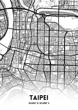 Taipei City Map - Black and White