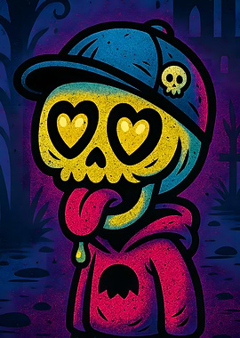 Cartoon Skull with Heart Eyes