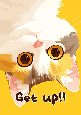 Upside-Down Cat with 'Get up!!' Text
