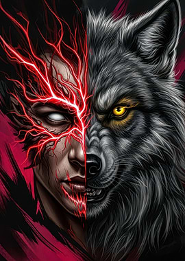 Human and Wolf Hybrid Portrait