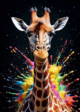 Colorful Giraffe Paint Splash Portrait