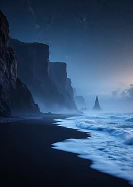 Dramatic Coastal Landscape at Night