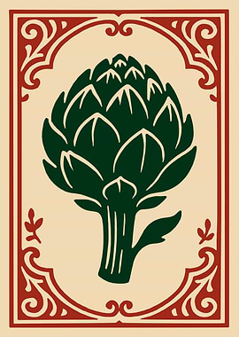 Artichoke Illustration with Decorative Border
