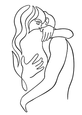 Minimalist Line Art: Couple Embracing