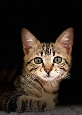 Cute Tabby Kitten Portrait on Black