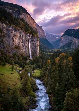Waterfall in Lauterbrunnen Valley, Switzerland