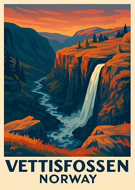 Vettisfossen Norway Landscape Art Print