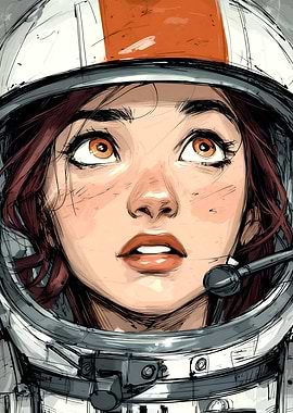 Female Astronaut Looking Upward