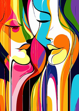 Abstract Faces Colorful Art