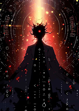 Silhouette Figure with Red Eye and Coat