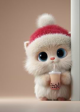 Cute Kitten with Boba Tea