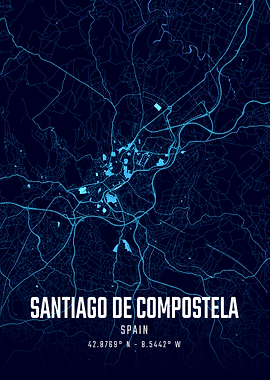 Santiago de Compostela Midnight City Map