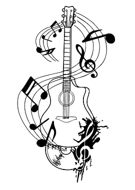 Guitar with Musical Notes Illustration