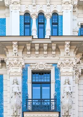 Art Nouveau Building Facade Detail. Strēlnieku street 4A, Riga, Latvia.