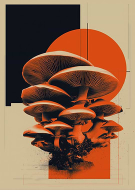Mushroom Cluster with Geometric Background