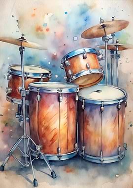 Watercolor Drum Set Illustration