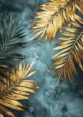 Golden and Green Palm Leaves Art