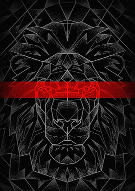 Geometric Lion with Red Stripe