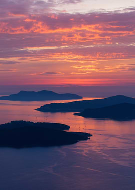 Sunset over Islands and Water