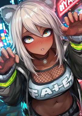 Urban Anime Girl with Cat Ears