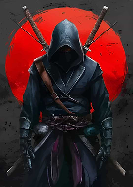 Hooded Ninja Warrior with Swords