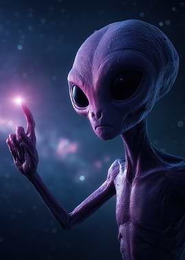 Purple Alien Touching a Star
