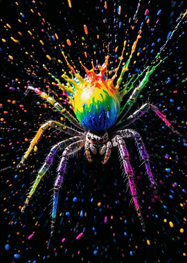 Rainbow Color Splash Splatter Spider