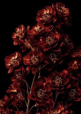 Dark Red Flowers on Black Background
