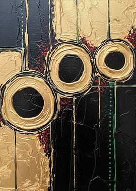 Abstract Gold and Black Circle Painting