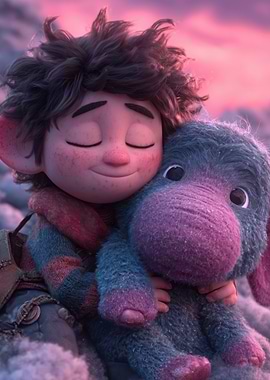 Boy hugging a plush toy