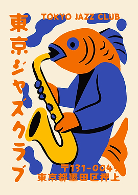 Tokyo Jazz Club Fish Saxophone Poster