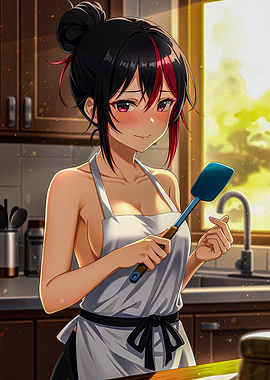 Anime Girl Cooking with Spatula