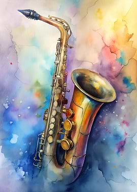 Watercolor Saxophone Art