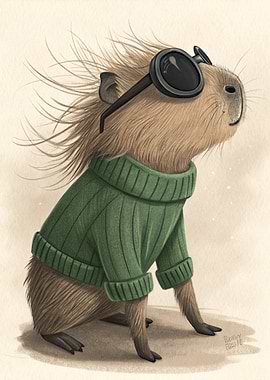 Capybara in Sweater and Sunglasses