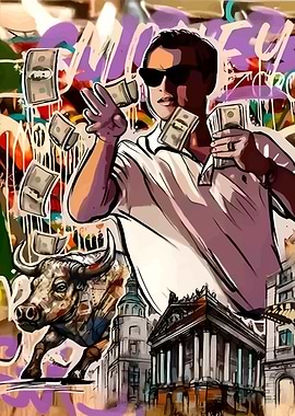Money Man with Bull and Buildings
