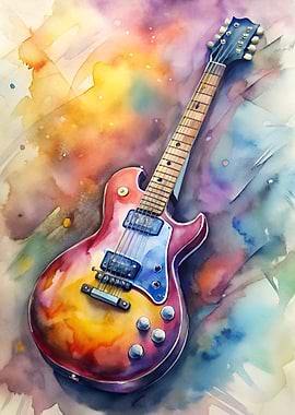 Watercolor Electric Guitar Art