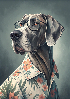 Dog portrait with glasses and shirt